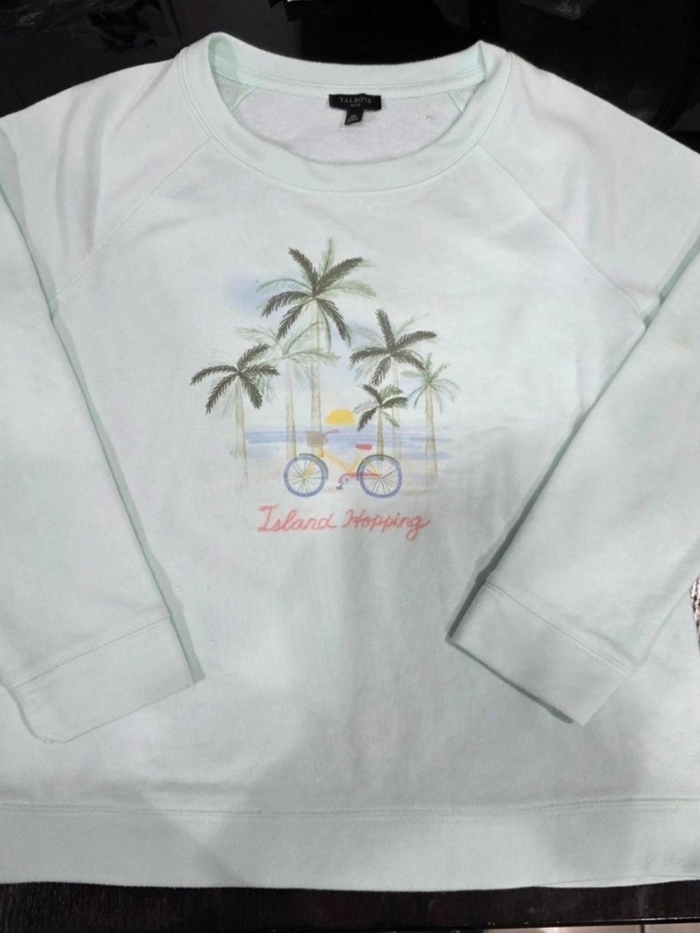 Mint Green Summer Island Hopping Crewneck Sweatshirt Medium Petite Casual Comfy